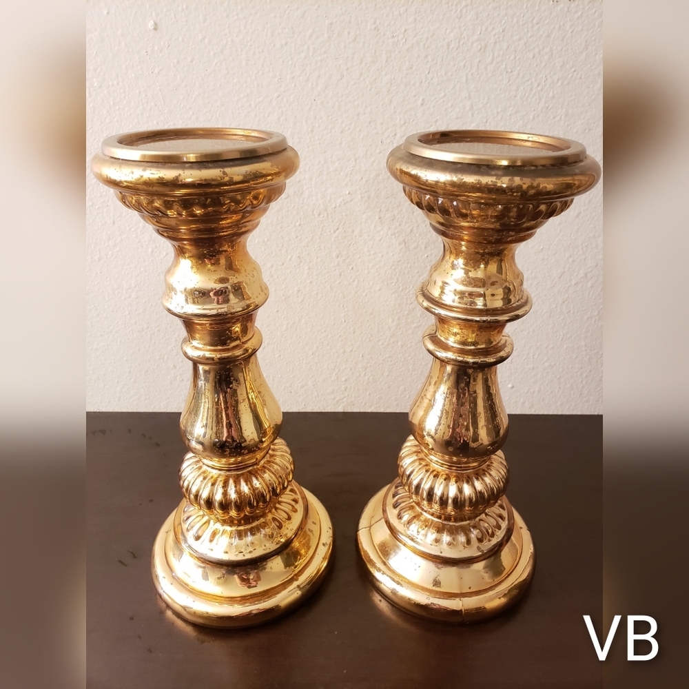 Vintage Burnished Faux Copper Candle Holders